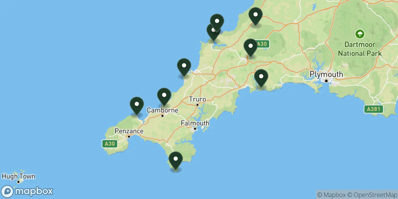 Map preview showing dog friendly walks in Cornwall