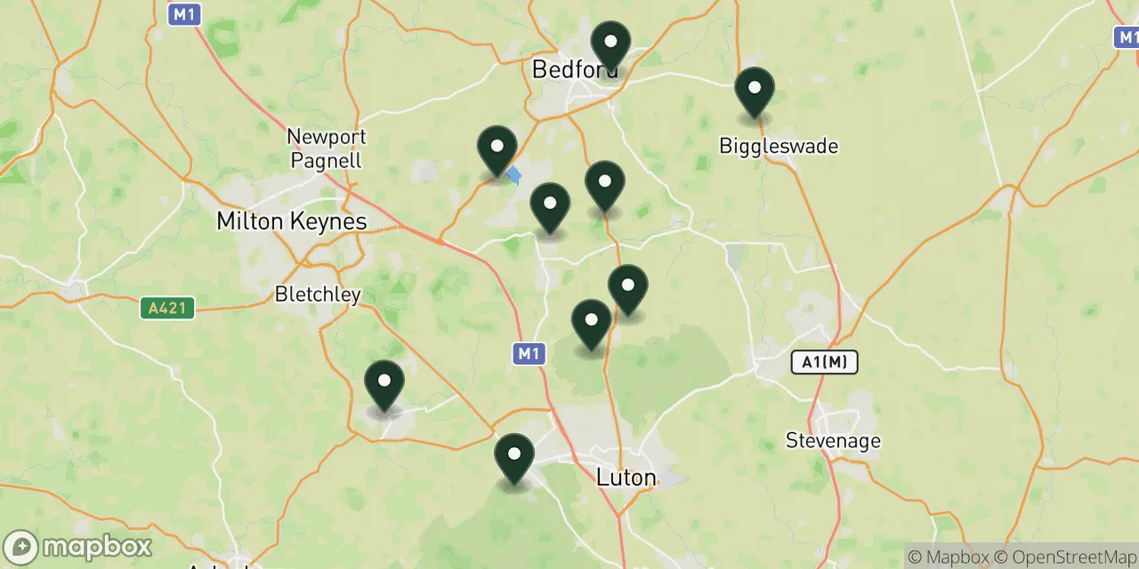 Map preview showing dog friendly walks in Bedfordshire