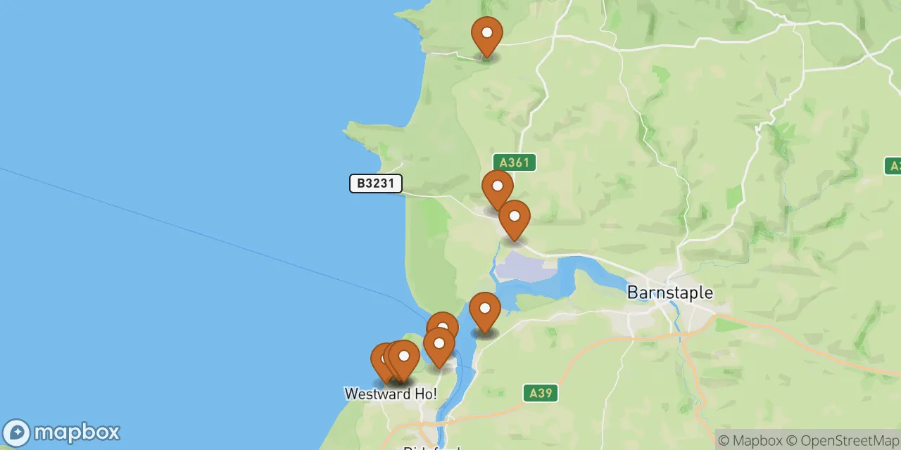Map preview showing dog friendly stays in Devon
