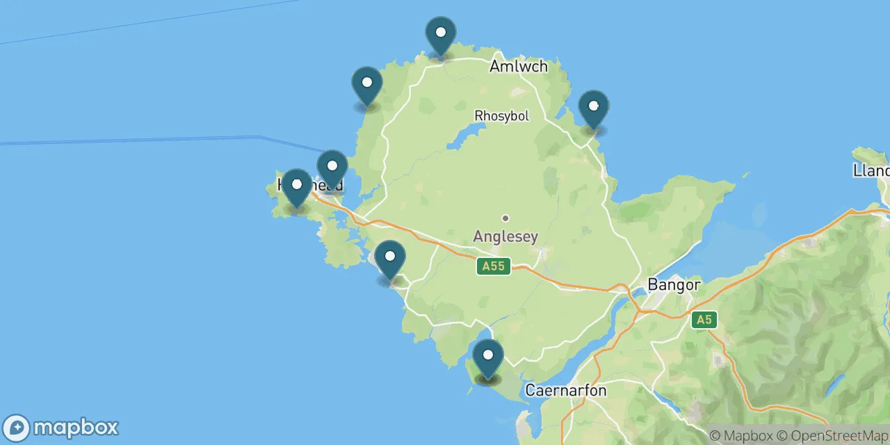 Map preview showing dog friendly beaches in Anglesey