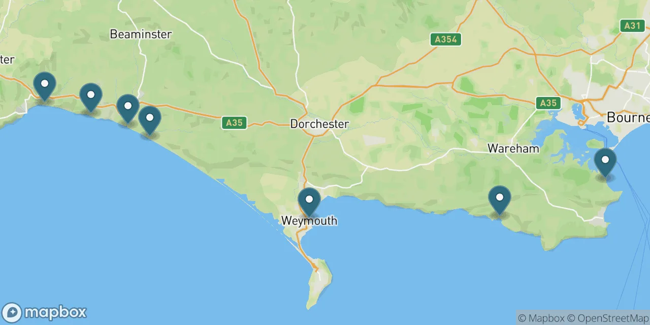 Map preview showing dog friendly beaches in Dorset