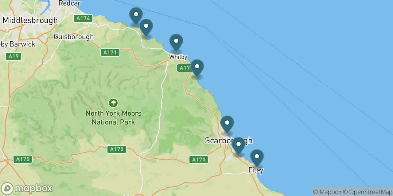 Map preview showing dog friendly beaches in Yorkshire