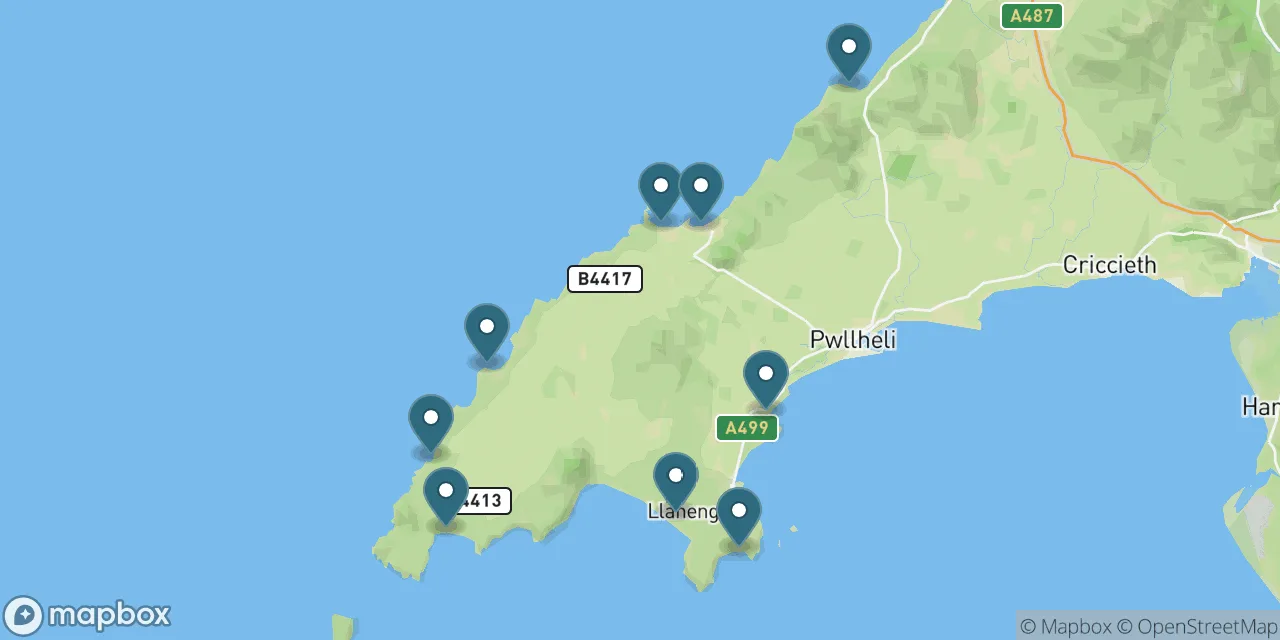 Map preview showing dog friendly beaches in the Llyn Peninsula