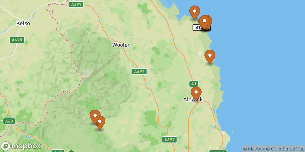 Map preview showing dog friendly places in Northumberland