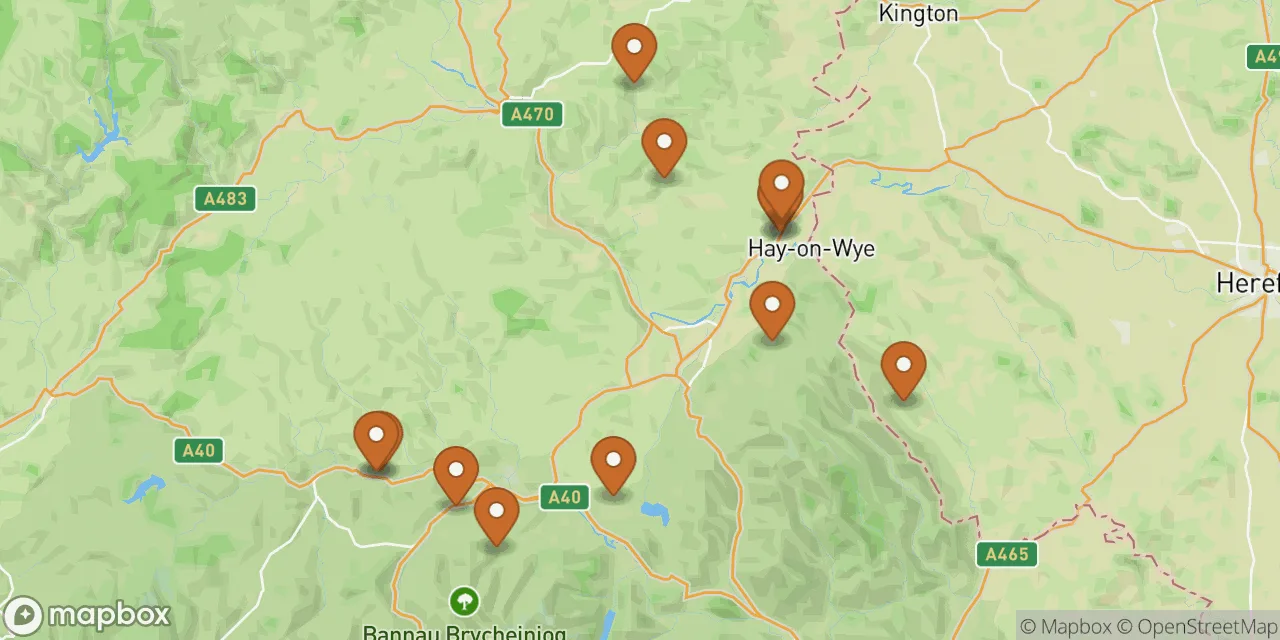 Map preview showing dog friendly stays in Powys