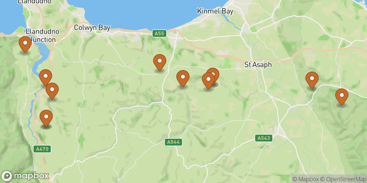 Map preview showing dog friendly stays in Conwy