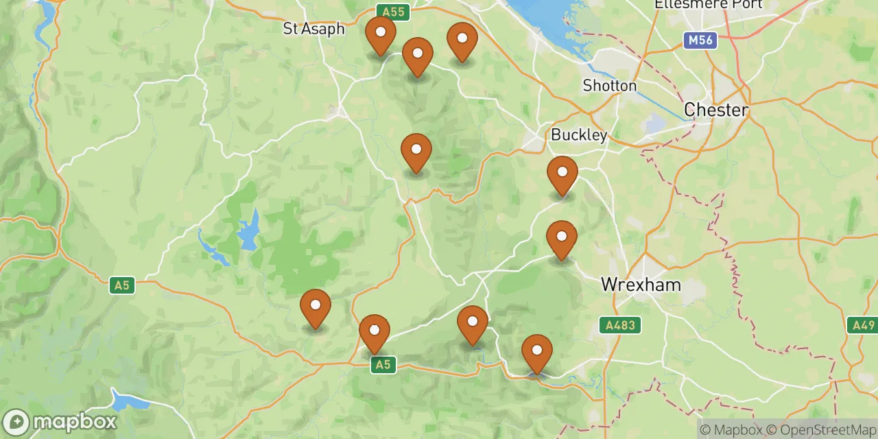 Map preview showing dog friendly stays in Denbighshire