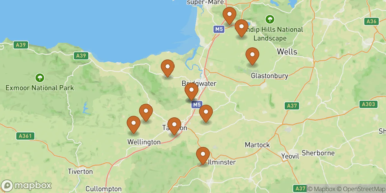Map preview showing dog friendly stays in Somerset