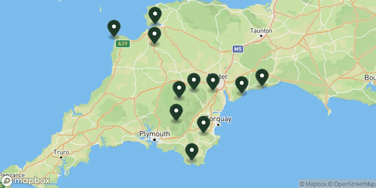 Map preview showing dog friendly walks in Devon