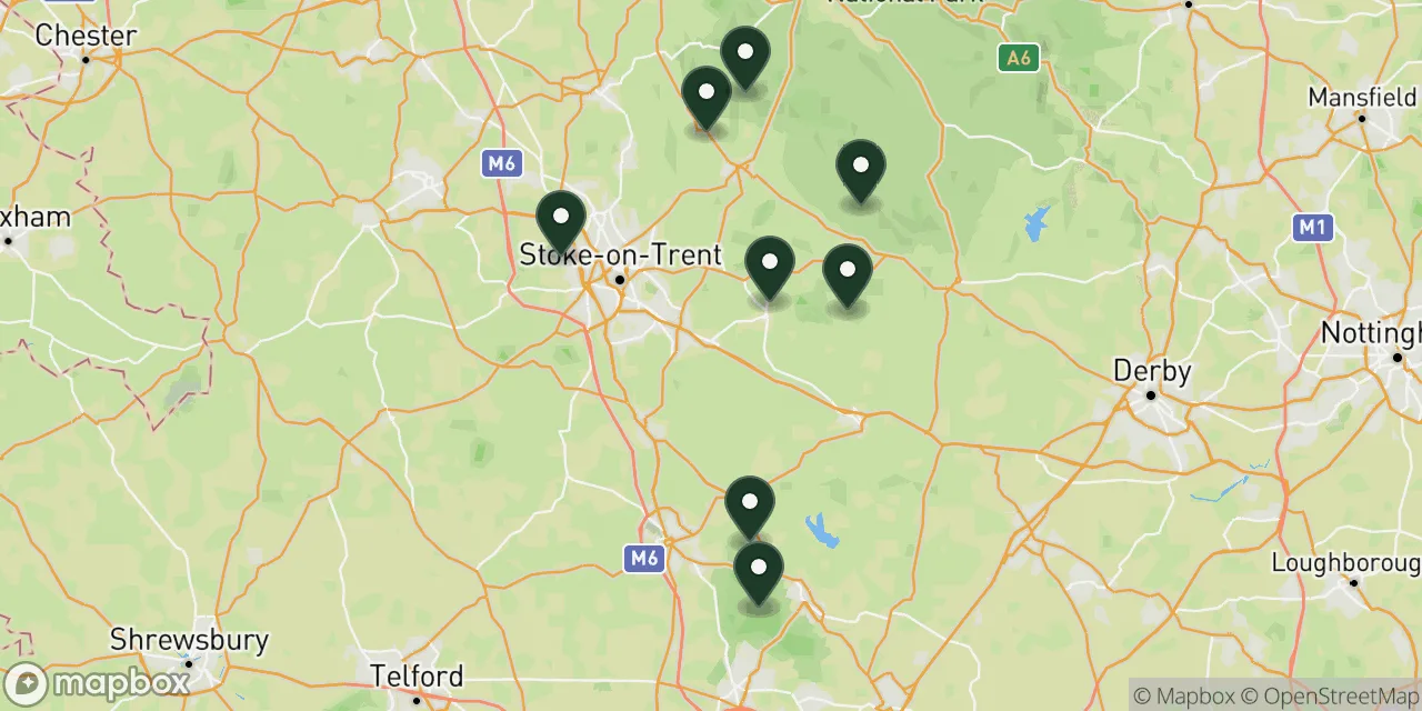 Map preview showing dog friendly walks in Staffordshire