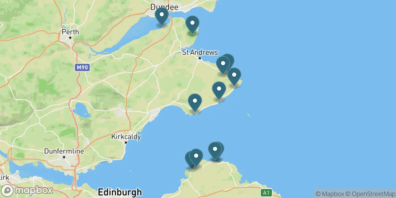 Map preview showing dog friendly beaches in Fife