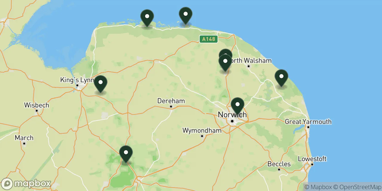 Map preview showing dog friendly walks in Norfolk
