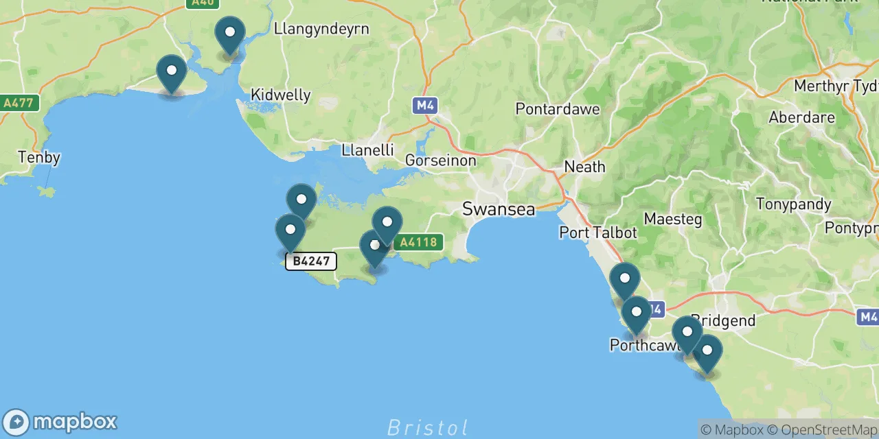 Map preview showing dog friendly beaches in South Wales and The Gower Peninsula
