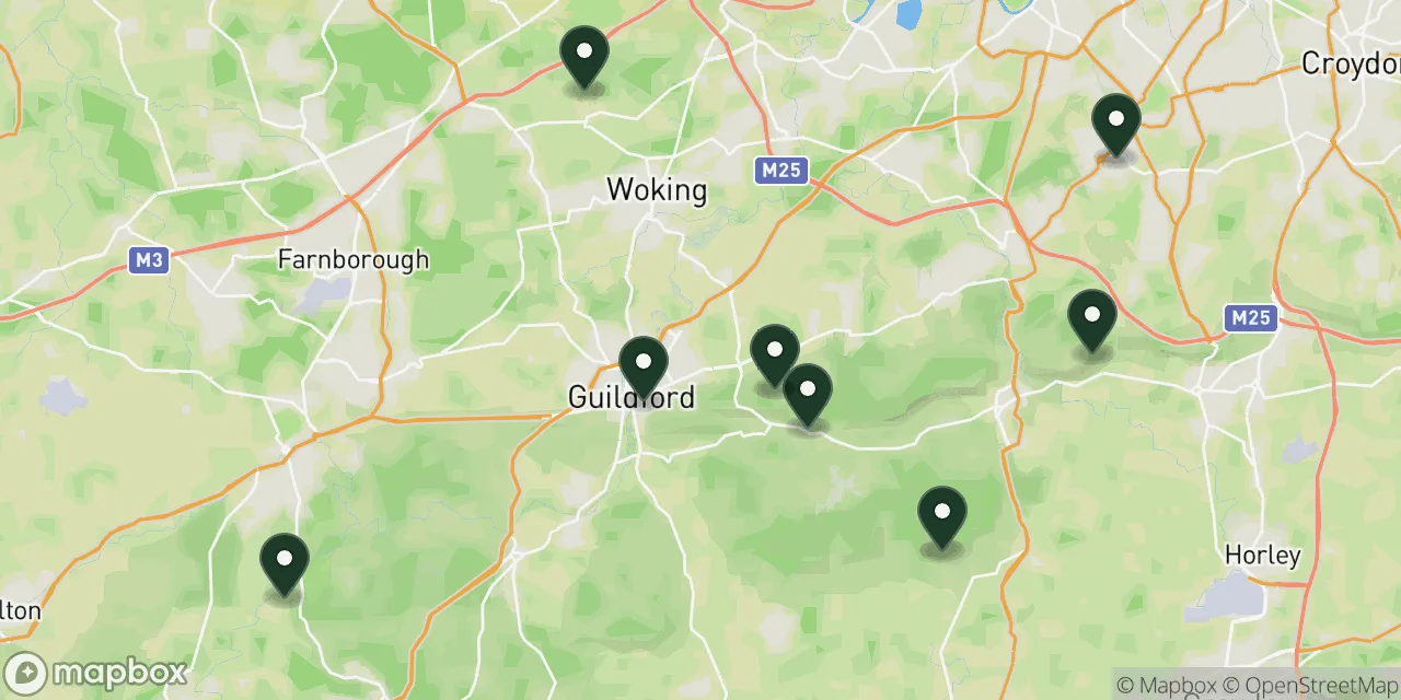 Map preview showing dog friendly walks in Surrey