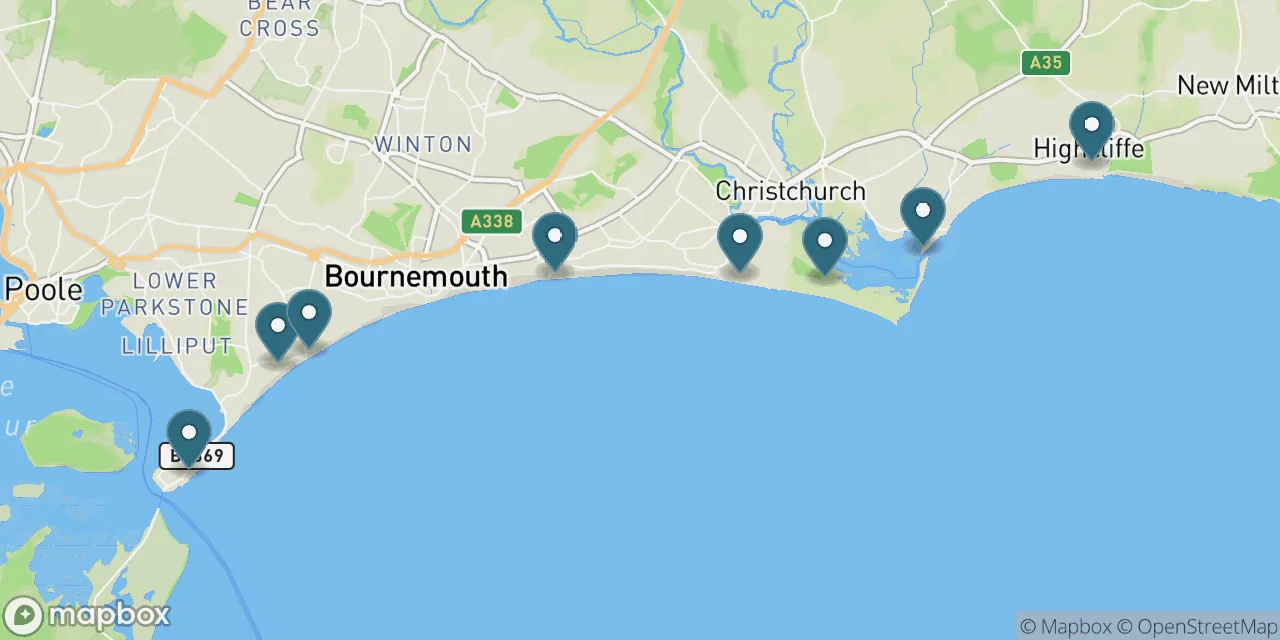 Map preview showing dog friendly beaches in Bournemouth