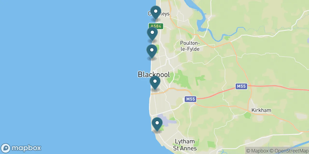 Map preview showing dog friendly beaches in Blackpool