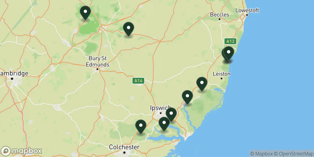 Map preview showing dog friendly walks in Suffolk