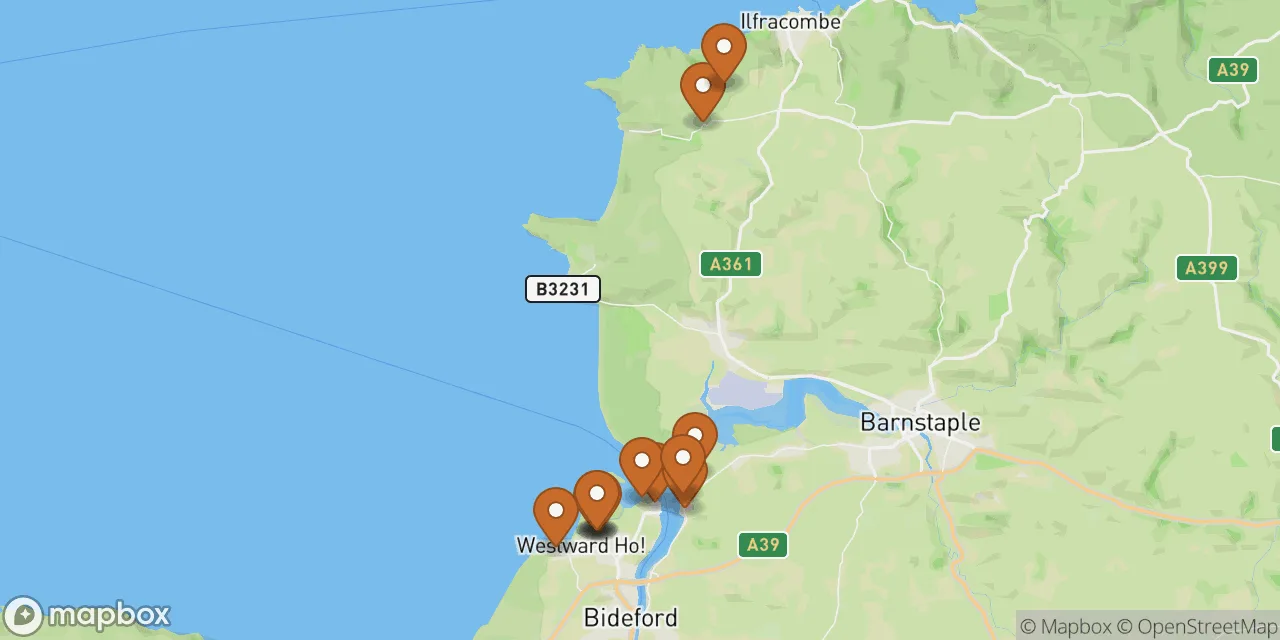 Map preview showing dog friendly stays in Devon