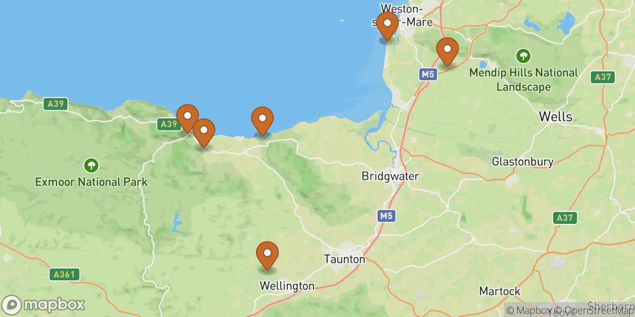 Map preview showing dog friendly stays in Somerset