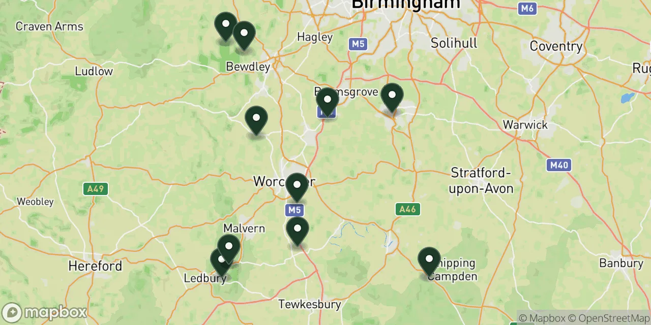 Map preview showing dog friendly walks in Worcestershire