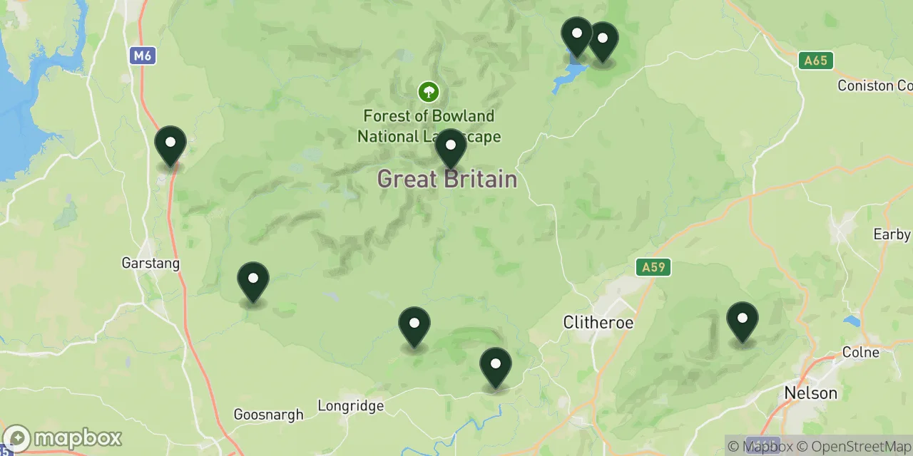 Map preview showing dog friendly walks in Clitheroe and the Forest of Bowland