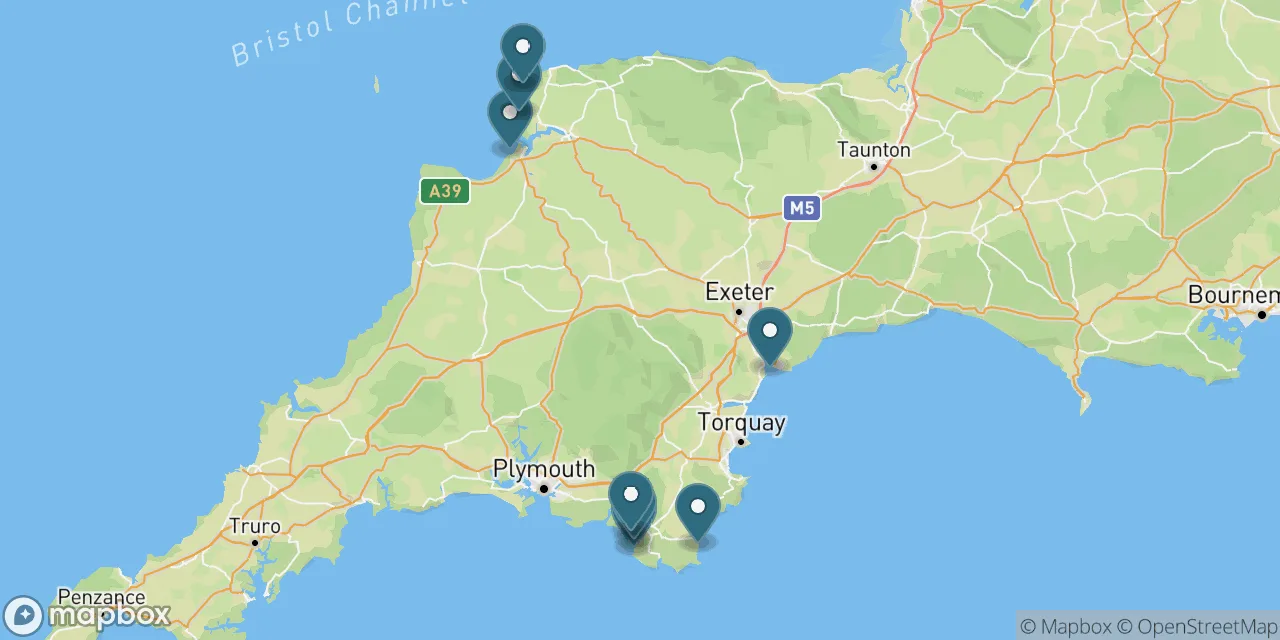 Map preview showing dog friendly beaches in Devon