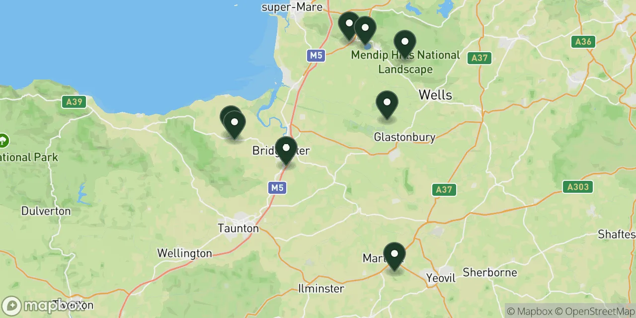Map preview showing dog friendly walks in Somerset