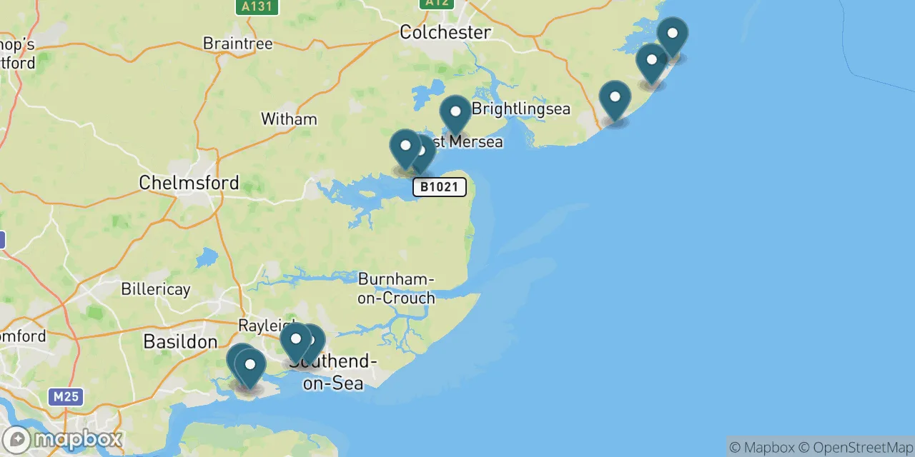 Map preview showing dog friendly beaches in Essex