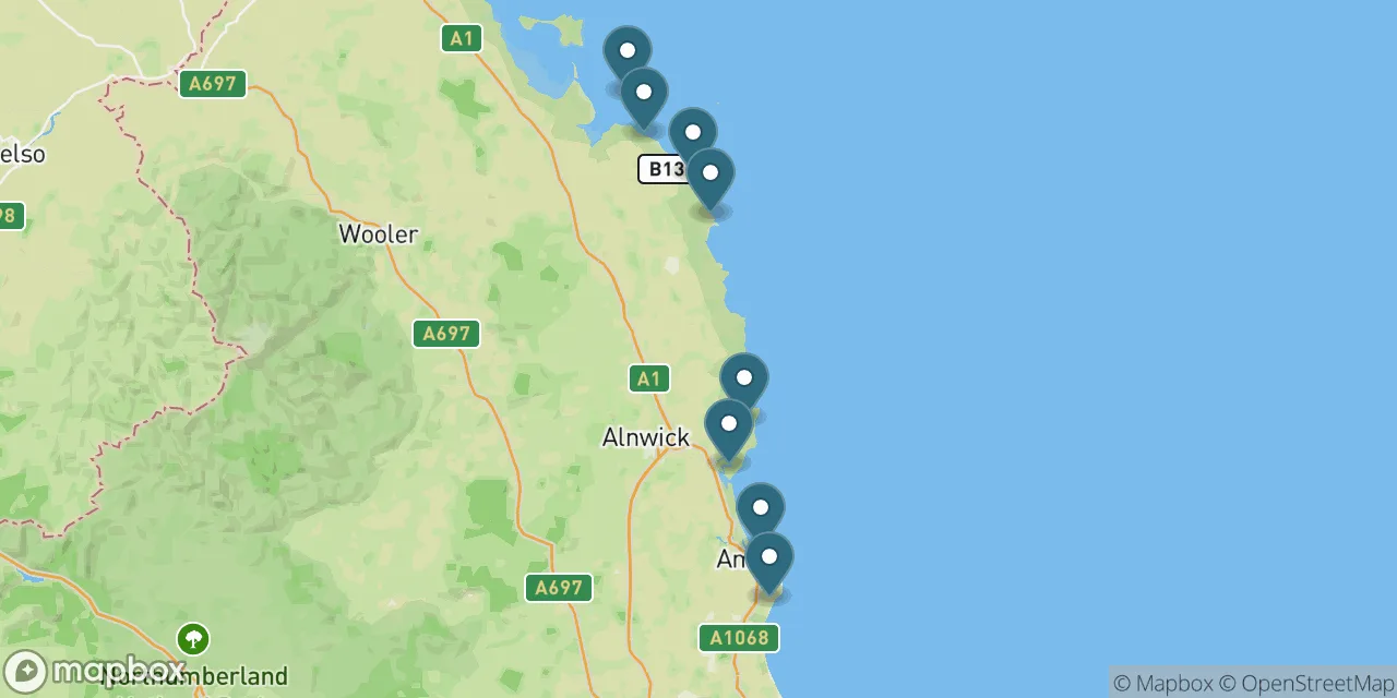 Map preview showing dog friendly beaches in Northumberland’s Wild Coast