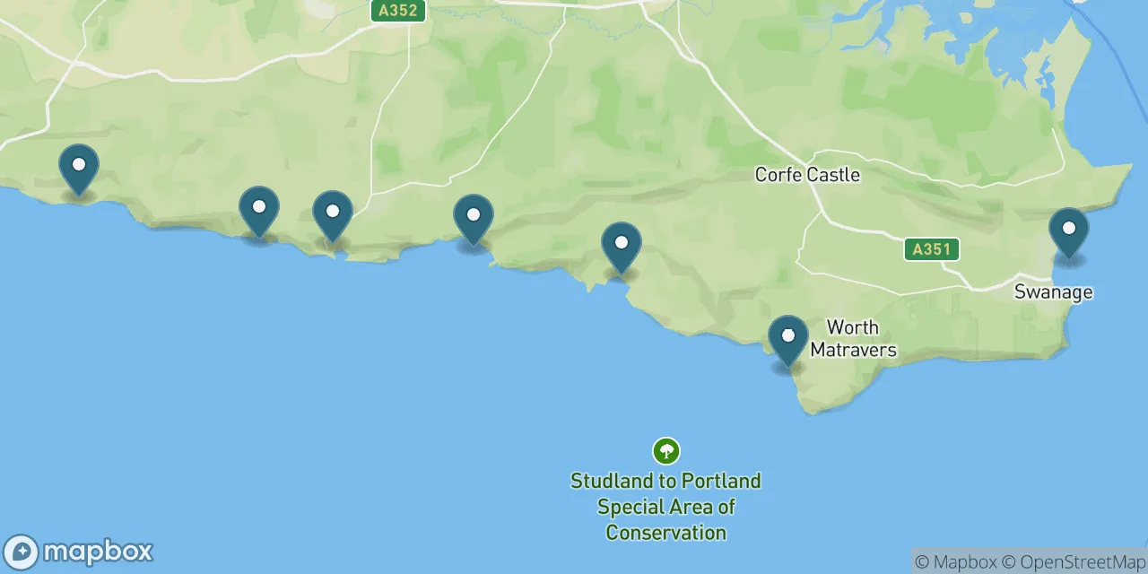 Map preview showing dog friendly beaches in Dorset