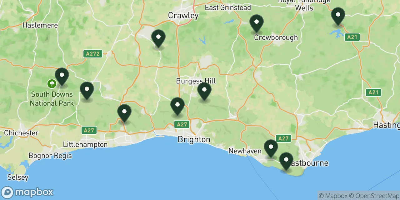 Map preview showing dog friendly walks in Sussex