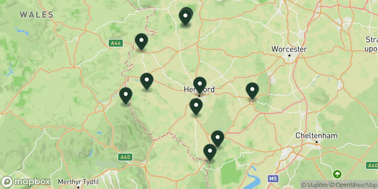 Map preview showing dog friendly walks in Herefordshire