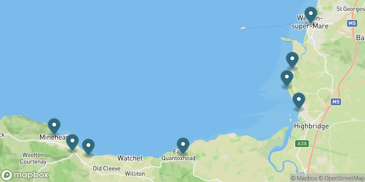 Map preview showing dog friendly beaches in Somerset