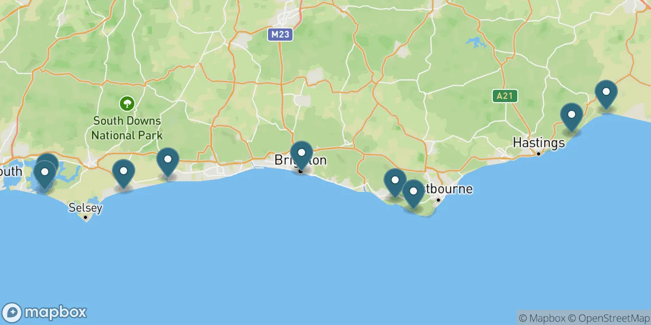 Map preview showing dog friendly beaches in Sussex