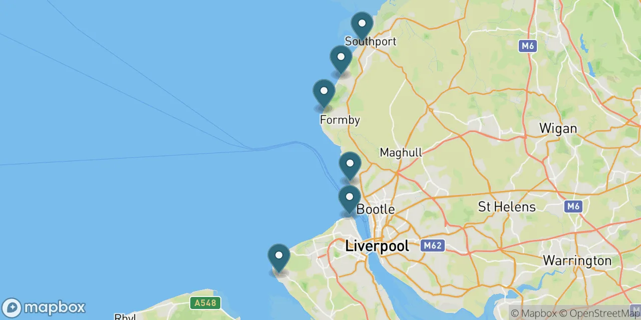 Map preview showing dog friendly beaches in Merseyside