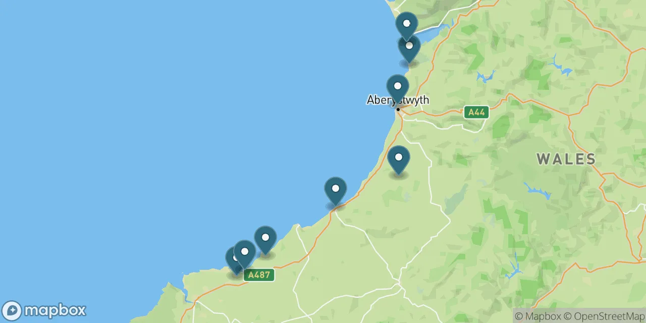Map preview showing dog friendly beaches in Ceredigion (West Wales)