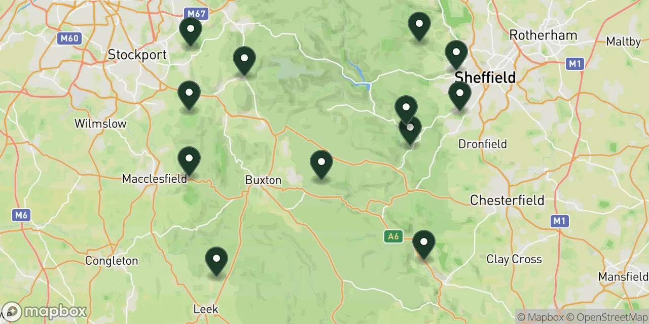 Map preview showing dog friendly walks in The Peak District