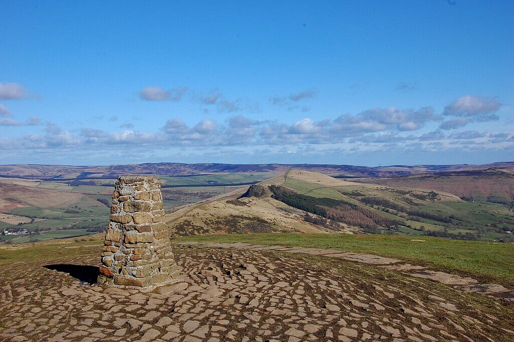 View from the trig point of Mam Tor, a dog friendly walk in the Peak District