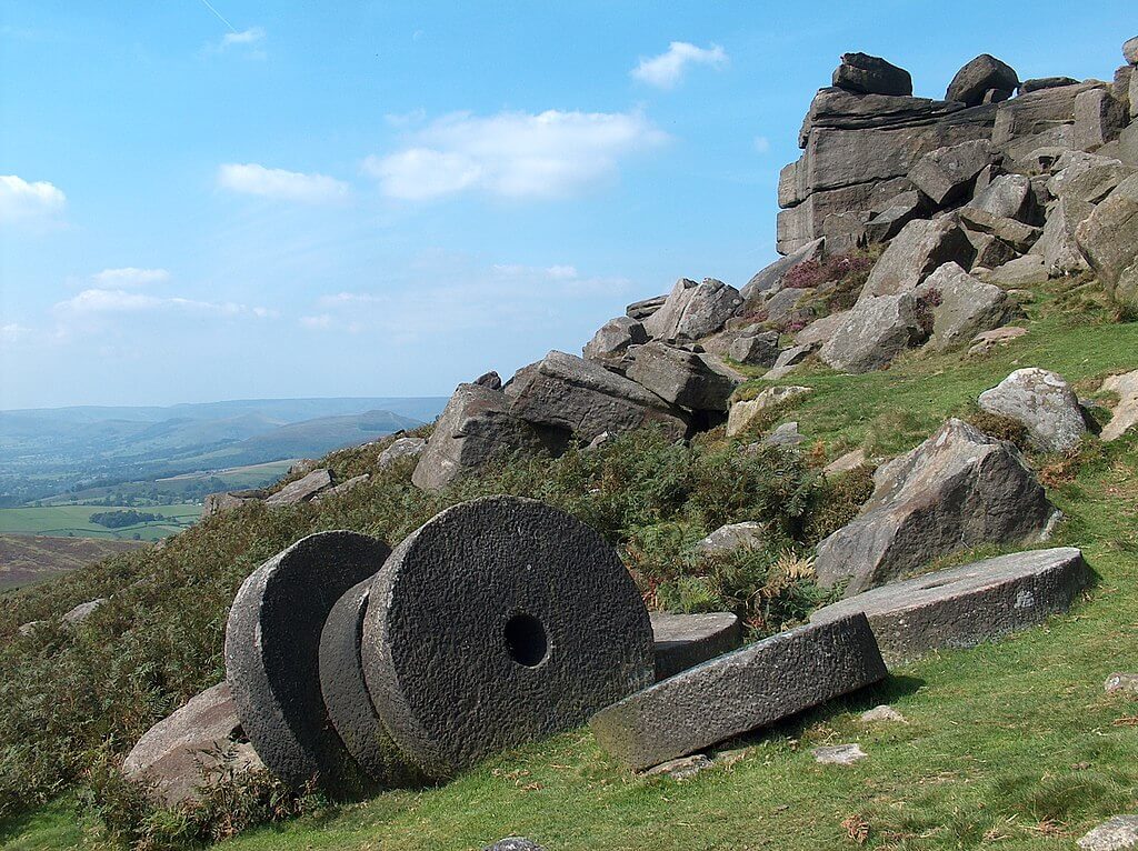 The Millstones by the summit of Stanage Edge, a photo-worthy feature of a dog friendly walk in the Peak District
